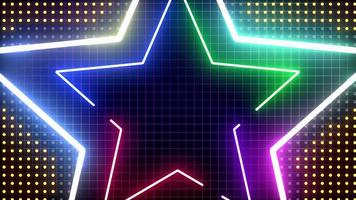 Abstract pattern star shape glow neon. Texture grid wireframe backdrop. Retro style 90s background. video