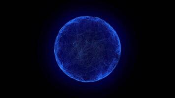 Blue Energy Ball of Particles and Waves on Black Background. Magic Glowing Sphere. Colored Abstract Matter. Electric Plasma. The Concept of AI Visualization. video