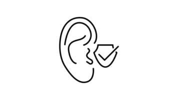Ear, hearing outline icon animation. transparent background video