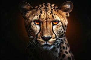 A mesmerizing cheetah on a dark background. AI generate photo