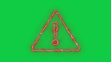 Caution, warning, alert sign symbol red glowing electric arc energy effect animation on green screen background video