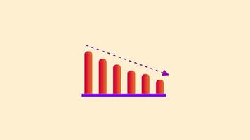 Graph bar chart and arrow down animation, illustration of declining business, falling investment value suitable for presentations and motion graphics with business and finance themes. video