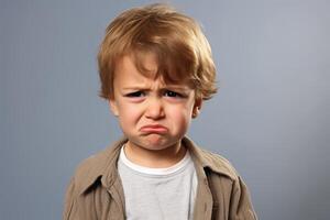 An offended crying little boy. AI generate photo