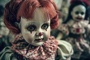 An evil clown doll. AI generate photo
