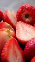 Strawberry fruit, sliced strawberries fruits video