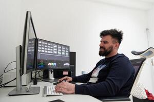 professional editor enhancing digital footage using specialized software photo