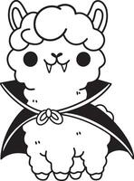 Adorable Alpaca in Vampire Costume with Cape and Fangs for Halloween vector