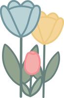 Multicolored Tulip Flowers Illustration with Green Leaves vector