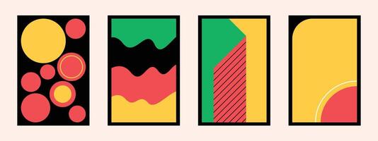 Abstract geometric poster design set. Creative minimalist geometry background template set. Circle, wavy shapes, curve, and rectangular shapes. vector