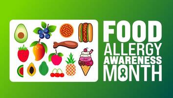 Food Allergy Awareness Month is observed every year in September. Holiday concept. Template for background, banner, card, poster, placard, design template with unique shapes with standard color. vector