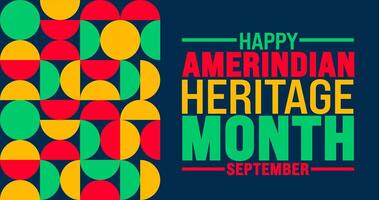 Amerindian Heritage Month is observed every year in September. Holiday concept. Template for background, banner, card, poster, placard, design template with unique shapes with standard color. vector