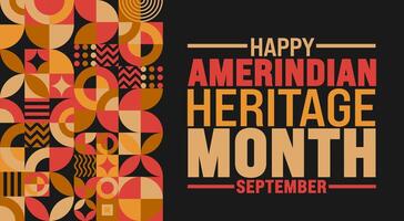 Amerindian Heritage Month is observed every year in September. Holiday concept. Template for background, banner, card, poster, placard, design template with unique shapes with standard color. vector