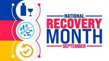 National Recovery Month is observed every year in September. Holiday concept. Template for background, banner, card, poster, placard, design template with unique shapes with standard color. vector