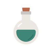 Green potion in a bottle. Flat cartoon illustration isolated on white background. Halloween design element. vector