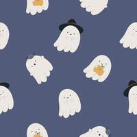 Happy Halloween seamless pattern with cute ghosts. Flat background. Halloween design. Creative texture for fabric, wrapping, textile, wallpaper, apparel. vector