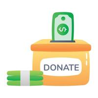An icon of donation box in flat style vector