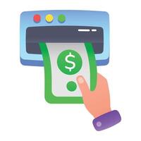 A flat style icon of atm cash withdrawal vector