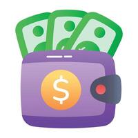 A flat style icon of wallet filled with money vector