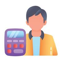 Accountant with calculator flat icon vector