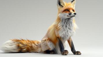 A red fox sits gracefully on a white backdrop photo