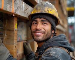 A construction worker smiles confidently while on the job photo