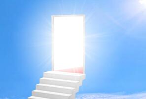 Exit door stairs success concept 3D rendering. photo