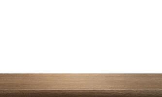 empty wooden table front view isolated on white background. photo