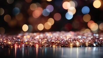 Abstract background of sparkling lights and bokeh. Festive and glamorous backdrop perfect for Christmas, New Year's Eve, or any celebratory occasion. photo
