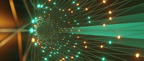 3d Tunnel animation, Simple Plexus Tube Tunnel with dots and lines, Orange and Teal, 3D rendering Loopable Background, vjloop seamless video
