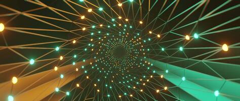 3d Tunnel animation, Simple Plexus Tube Tunnel with dots and lines, Orange and Teal, 3D rendering Loopable Background, vjloop seamless video