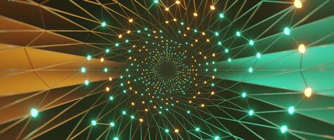 3d Tunnel animation, Simple Plexus Tube Tunnel with dots and lines, Orange and Teal, 3D rendering Loopable Background, vjloop seamless video