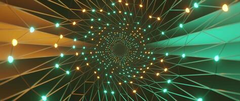 3d Tunnel animation, Simple Plexus Tube Tunnel with dots and lines, Orange and Teal, 3D rendering Loopable Background, vjloop seamless video