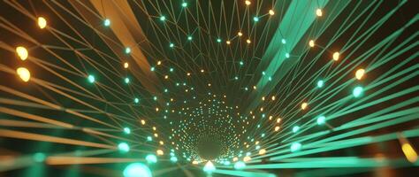 3d Tunnel animation, Simple Plexus Tube Tunnel with dots and lines, Orange and Teal, 3D rendering Loopable Background, vjloop seamless video