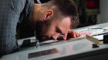Worker checking print quality of graphics in modern printing house video
