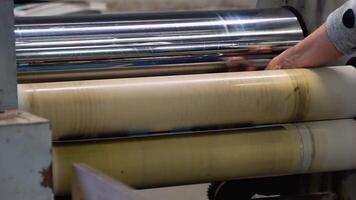 Large format printing machine in operation. Printing industry video