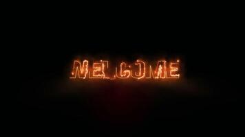 Welcome text animation with fire effect on black background video