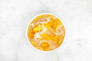 Mango Pomelo Sago Love Jade Toothpick Nectar served in bowl isolated on grey background top view of asian food photo