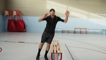 Explosive Jump Squat With Bench Jump To Strengthen Quadriceps video