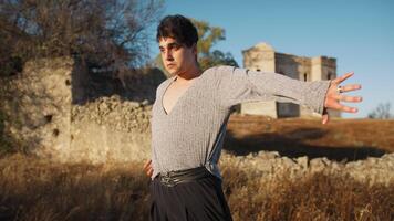 Man Dancer Performs Near A Castle In Calabria video