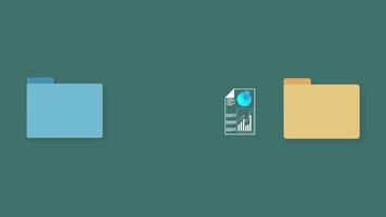 File transfer animation depicting the process of copying documents to a folder, ideal for illustrating office work concept video