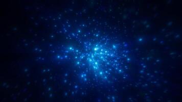 Abstract bright blue glowing background with flying dots circles bokeh video