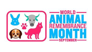 World Animal Remembrance Month is observed every year in September. Holiday concept. Template for background, banner, card, poster, placard, design template with unique shapes with standard color. vector