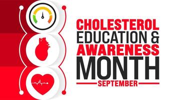 National Cholesterol Education and Awareness Month is observed every year in September. Holiday concept. Template for background, banner, card, poster, placard, design template with unique shapes vector