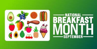 National Breakfast Month is observed every year in September. Holiday concept. Template for background, banner, card, poster, placard, design template with unique shapes with standard color. vector