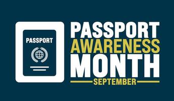 Passport Awareness Month is observed every year in September. Holiday concept. Template for background, banner, card, poster, placard, design template with unique shapes with standard color. vector