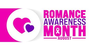 Romance Awareness Month is observed every year in August. Holiday concept. Template for background, banner, card, poster, placard, design template with unique shapes with standard color. vector
