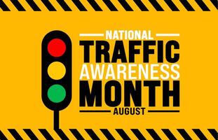 National Traffic Awareness Month is observed every year in August. Holiday concept. Template for background, banner, card, poster, placard, design template with unique shapes with standard color. vector