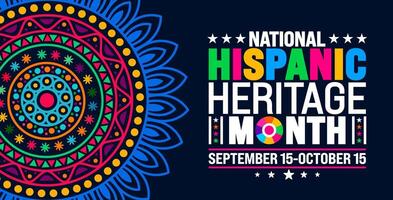National Hispanic Heritage Month festival mandala background or banner template. use to banner, card, poster, placard, design template with unique shapes with standard color. vector