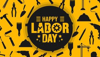 USA Happy Labor Day celebration construction tools and crane pattern background or banner design template. Labour day Safety hard hat and Construction tools background. vector
