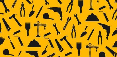 USA Happy Labor Day celebration construction tools and crane pattern background or banner design template. Labour day Safety hard hat and Construction tools background. vector